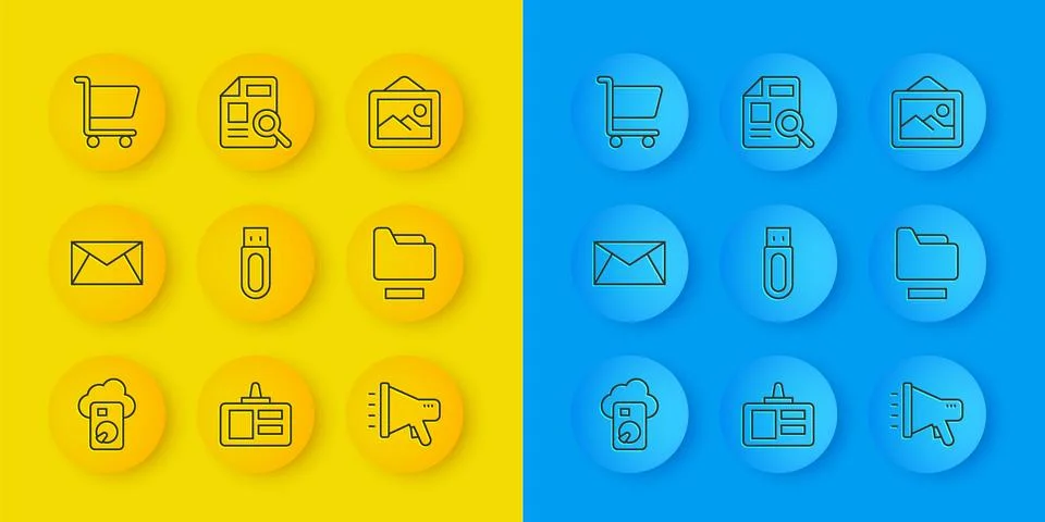 Set line Cloud database, Mail and e-mail, USB flash drive, Megaphone, Document 스톡 일러스트