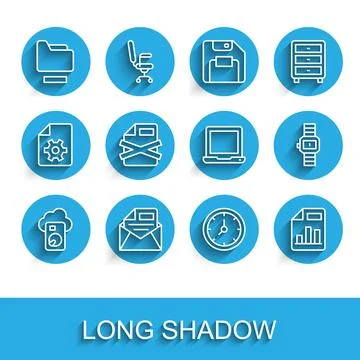 Set line Cloud database, Mail and e-mail, Document folder, Clock, with grap.. Illustrazione stock
