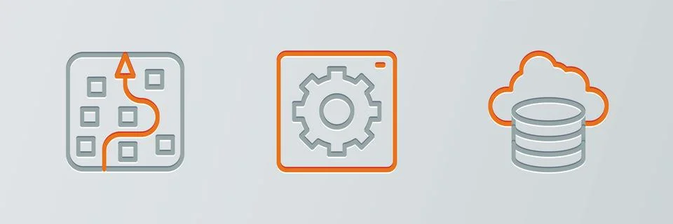 Set line Cloud database, Neural network and Computer api interface icon. Vector Illustrazione stock