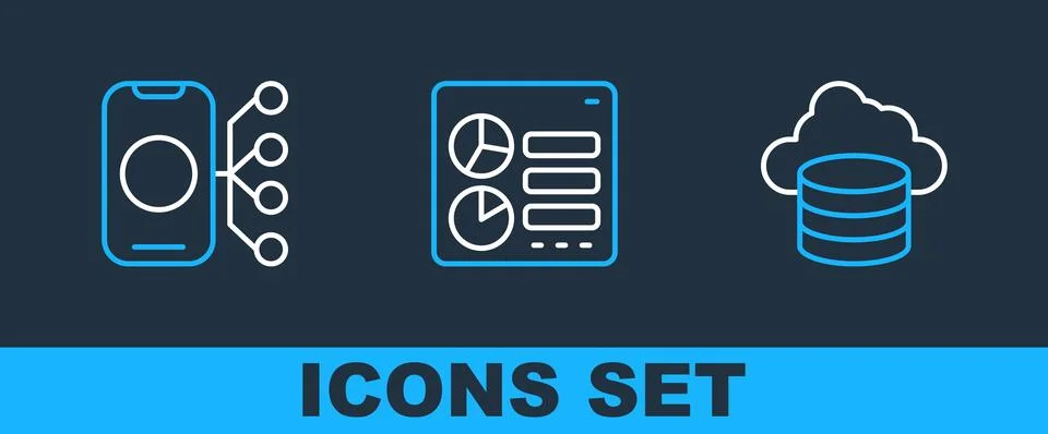 Set line Cloud database, Neural network and Computer api interface icon. Vector Stock Illustration