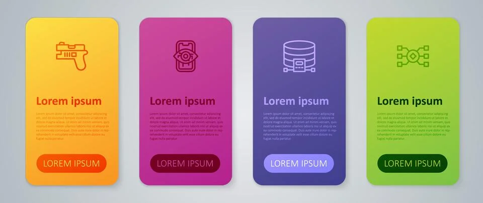 Set line Cloud database, Neural network, Futuristic weapon and Computer vis.. 스톡 일러스트