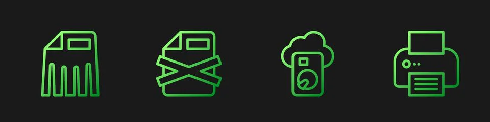 Set line Cloud database, Paper shredder, Delete file document and Printer Stock Illustration