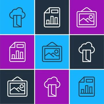 Set line Cloud database, Picture landscape and Document with graph chart ic.. イラスト素材