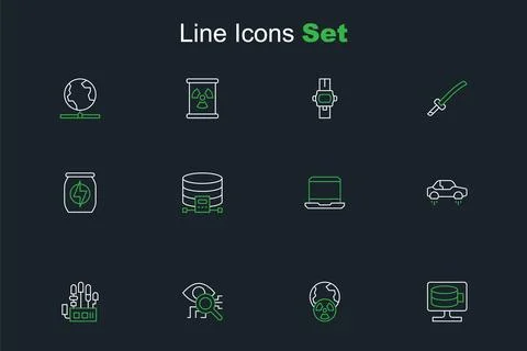 Set line Cloud database, Planet earth and radiation, Eye scan, Mechanical r.. 스톡 일러스트