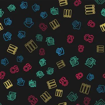 Set line Cloud database, Server, Data,  and Robot setting on seamless patte.. Illustrazione stock