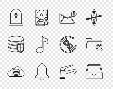 Set line Cloud database, Social media inbox, New, email incoming message Illustrazione stock