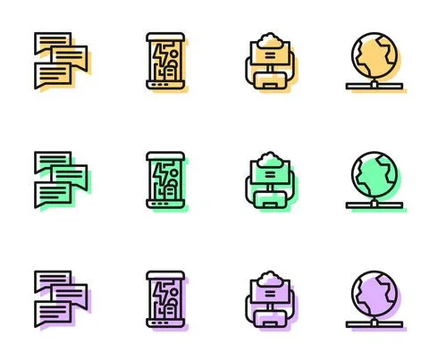 Set line Cloud database, Speech bubble chat, Cryogenic capsules and Global 스톡 일러스트