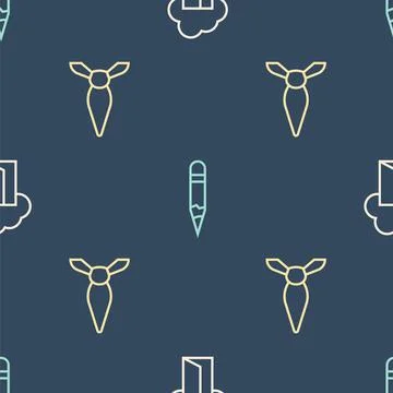 Set line Cloud database, Tie and Pencil on seamless pattern. Vector 스톡 일러스트