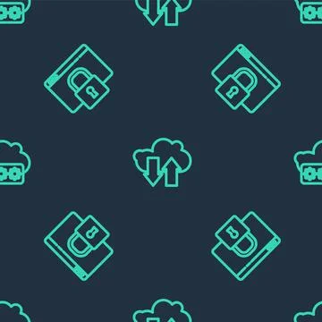 Set line Cloud download and upload, Secure your site with HTTPS, SSL and Stock-Illustration