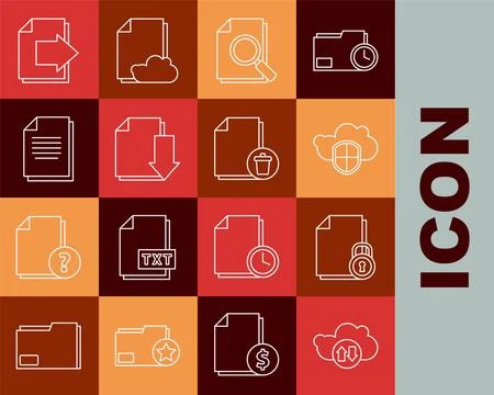 Set line Cloud download and upload, Document lock, shield, with search, Next Stock Illustration