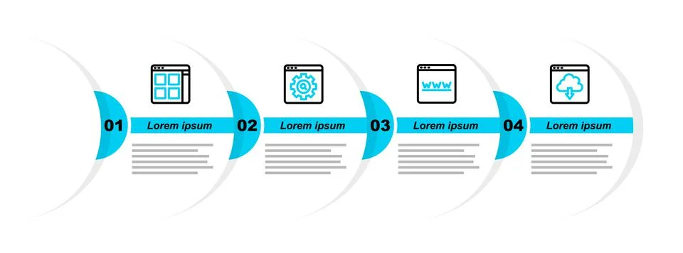 Set line Cloud download, Browser window, setting and files icon. Vector Stock Illustration