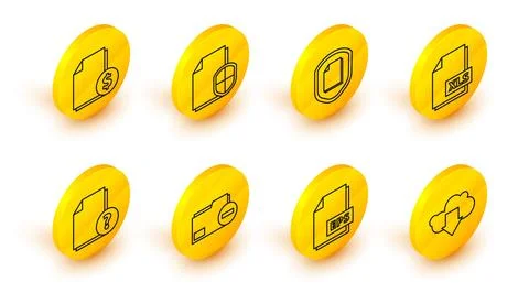 Set line Cloud download, EPS file document, Document folder with minus, Unk.. Stock Illustration