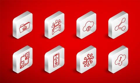 Set line Cloud download music, Car sharing, Music streaming service, Share Stock Illustration