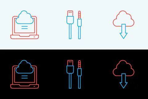 Set line Cloud download, Network cloud connection and USB cable cord icon. .. Stockillustratie