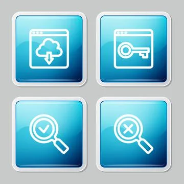 Set line Cloud download, Secure your site with HTTPS, SSL, Magnifying glass イラスト素材