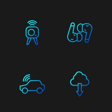 Set line Cloud download, Smart car system, Web camera and Air headphones. Gra Stockillustratie