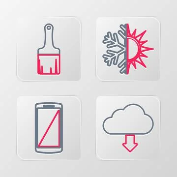 Set line Cloud download, Smartphone, mobile phone, Sun and snowflake and Pa.. 库存插图