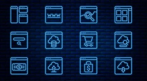 Set line Cloud download, technology data transfer, Website with stocks market Stockillustratie