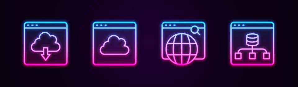 Set line Cloud download, technology data transfer, Search engine and Server イラスト素材