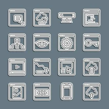 Set line Cloud download, technology data transfer, Secure your site with HT.. 库存插图