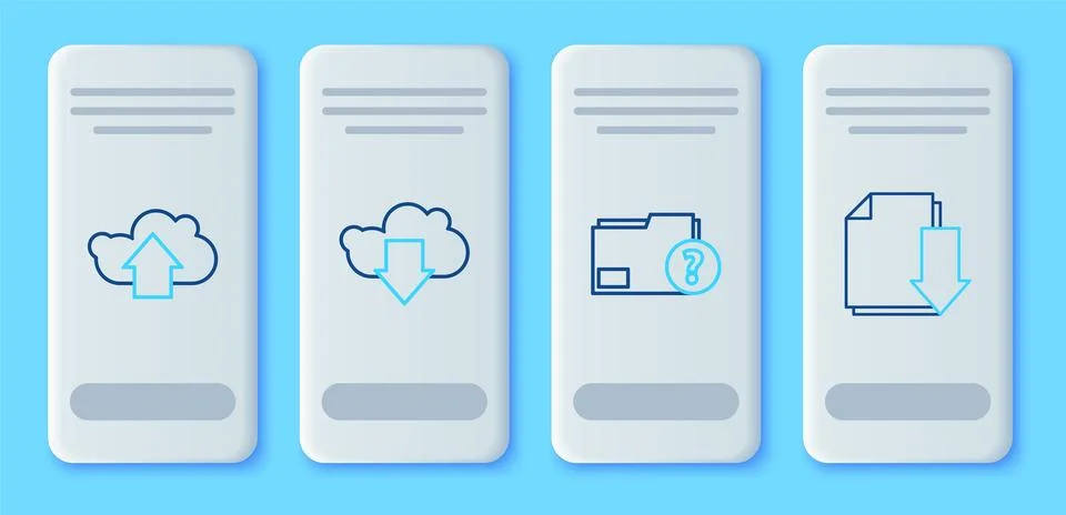 Set line Cloud download, Unknown document folder, upload and Document with .. Stock Illustration