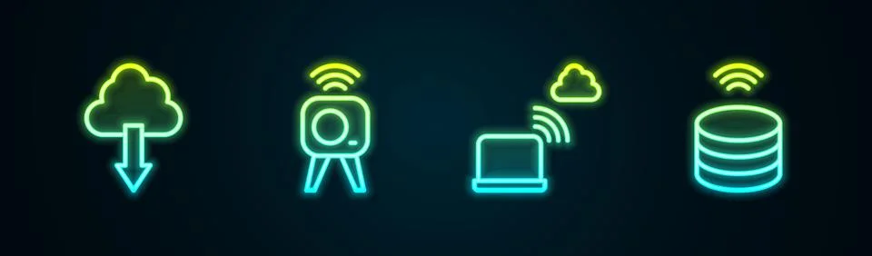 Set line Cloud download, Web camera, Network cloud connection and Smart data 스톡 일러스트