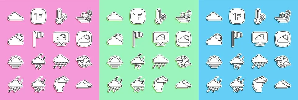 Set line Cloud, Earth planet with clouds, Weather forecast, Meteorology the.. Stock Illustration