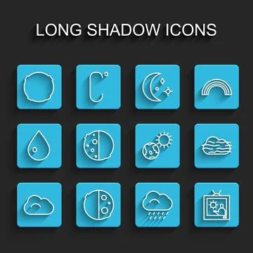 Set line Cloud, Eclipse of the sun, Moon, with rain, Weather forecast, Fog and Ilustração Stock