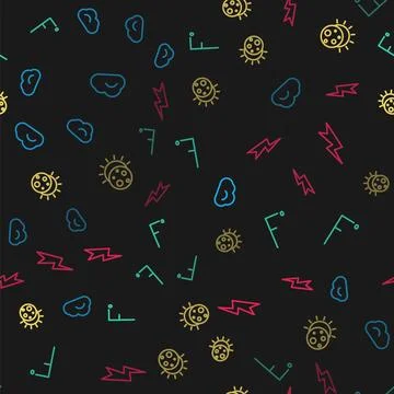 Set line Cloud, Fahrenheit, Eclipse of the sun and Lightning bolt on seamless Illustrazione stock