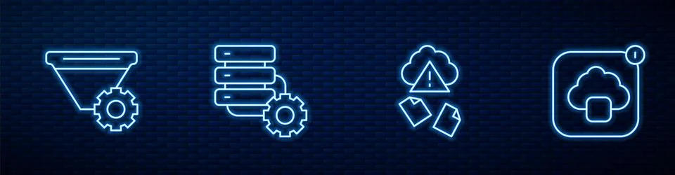 Set line Cloud hacking, Filter setting, Server and gear and technology data 스톡 일러스트