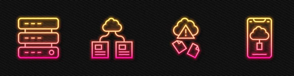 Set line Cloud hacking, Server, Data, Web Hosting, technology data transfer and Illustrazione stock