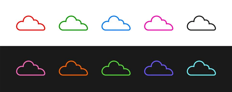 Set line Cloud icon isolated on black and white background. Vector Illustrazione stock