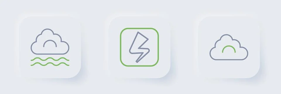 Set line Cloud, Lightning bolt and Fog and cloud icon. Vector Stockillustratie