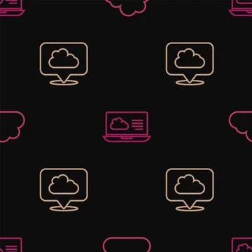 Set line Cloud, Location cloud and Weather forecast on seamless pattern. Vector Illustrazione stock