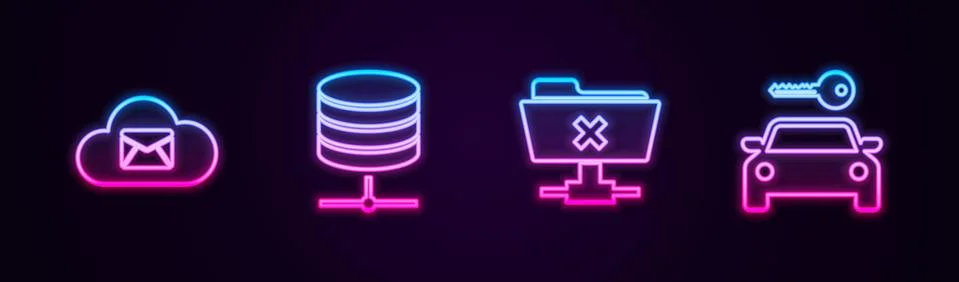 Set line Cloud mail server, Server, Data, Web Hosting, FTP cancel operation and Illustrazione stock