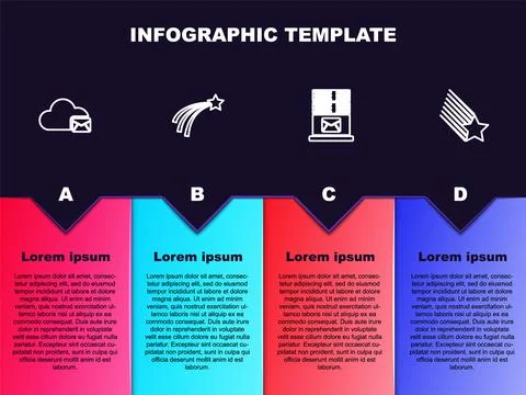 Set line Cloud mail server, Falling star, Mail and . Business infographic Stock Illustration