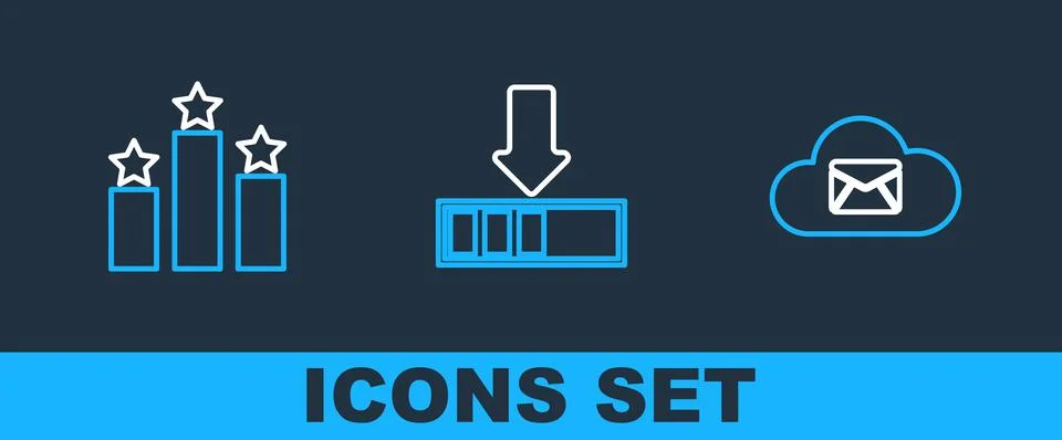 Set line Cloud mail server, Ranking star and Loading icon. Vector 스톡 일러스트