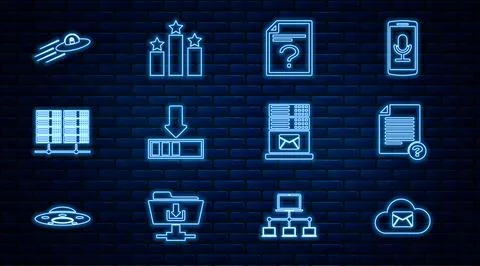 Set line Cloud mail server, Unknown document, Loading, Server, Data, Web Hosting Illustrazione stock