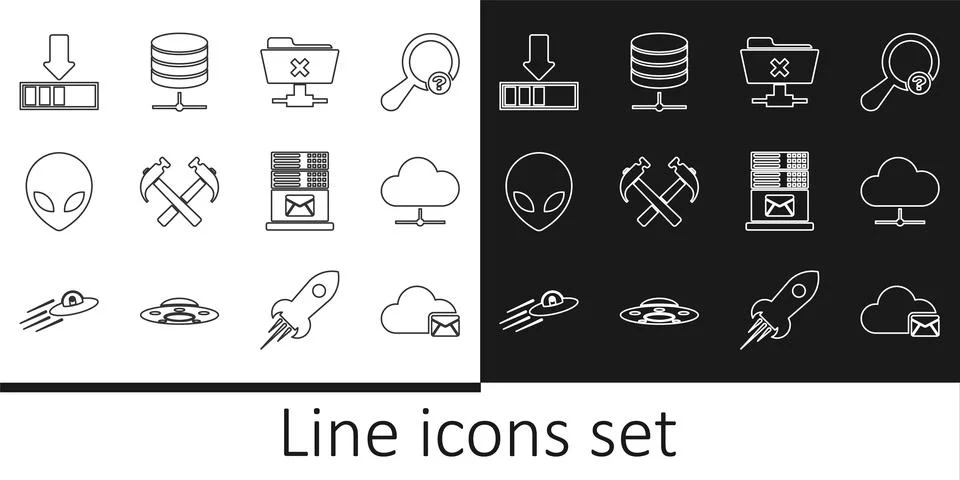 Set line Cloud mail server, Network cloud connection, FTP cancel operation,.. 库存插图