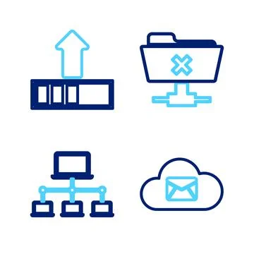 Set line Cloud mail server, Computer network, FTP cancel operation and Load.. Illustrazione stock