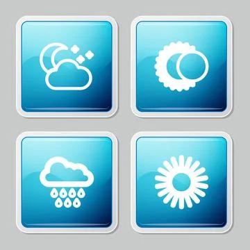 Set line Cloud with moon and stars, Eclipse of the sun, rain and Sun icon Ilustração Stock