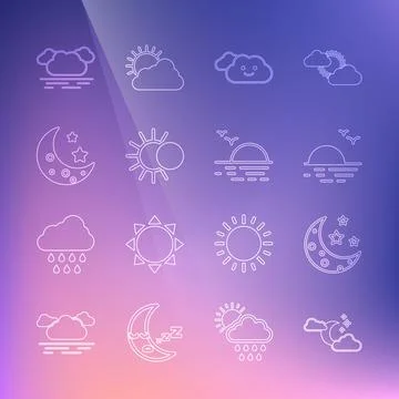 Set line Cloud with moon and stars, Moon, Sunset, Eclipse of the sun, and icon Stock Illustration