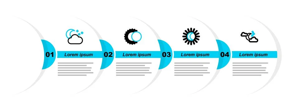 Set line Cloud with moon and stars, Eclipse of the sun, and icon. Vector Ilustração Stock