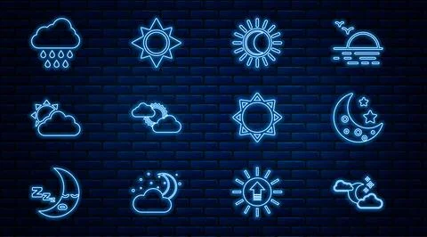 Set line Cloud with moon and stars, Moon, Eclipse of the sun, Sun cloud weather Ilustração Stock