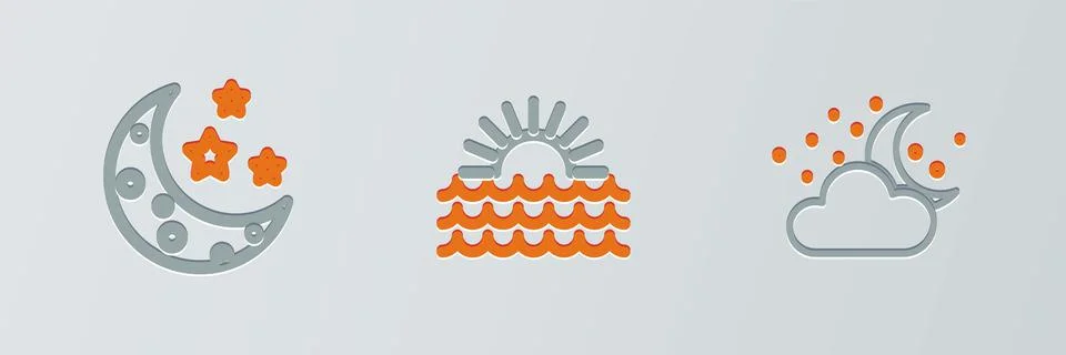 Set line Cloud with moon and stars, Moon and Sunset icon. Vector イラスト素材