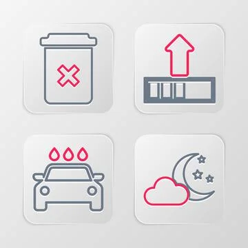 Set line Cloud with moon and stars, Car wash, Loading and Trash can icon. Vec Stock-Illustration