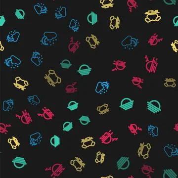 Set line Cloud with moon and stars, Sunset, and on seamless pattern. Vector Stock Illustration