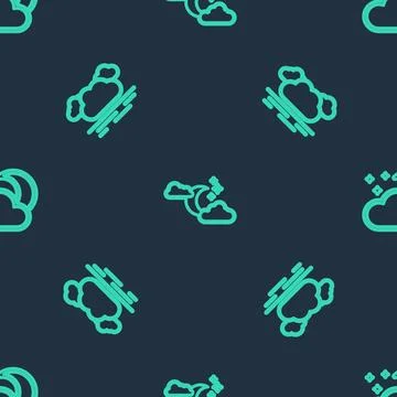 Set line Cloud with moon and stars,  and  on seamless pattern. Vector Stock Illustration