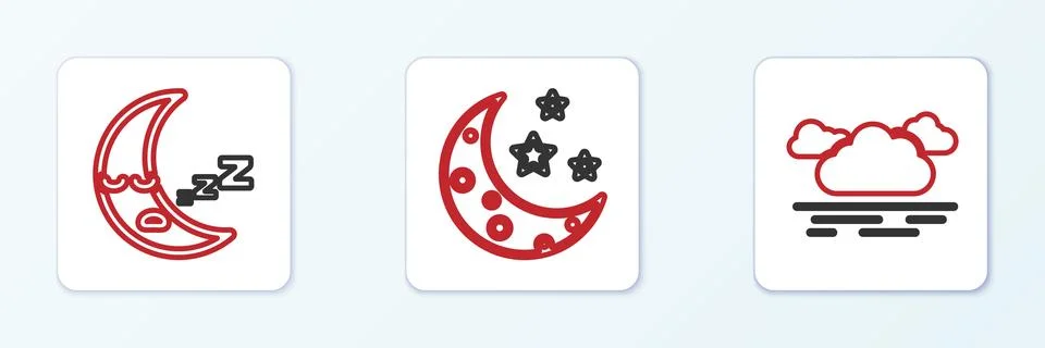 Set line Cloud, Moon icon and and stars icon. Vector Illustrazione stock