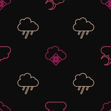 Set line Cloud with moon, rain and snow on seamless pattern. Vector Stockillustratie